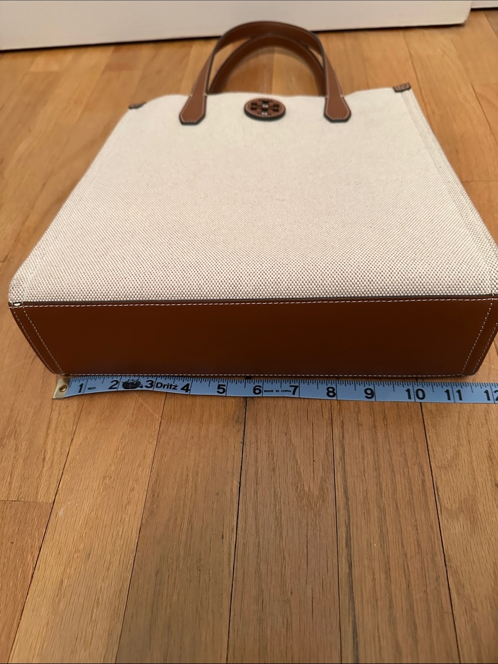 Tory Burch Canvas Tote in Ivory with Brown Leather Trim - Picture 2 of 7